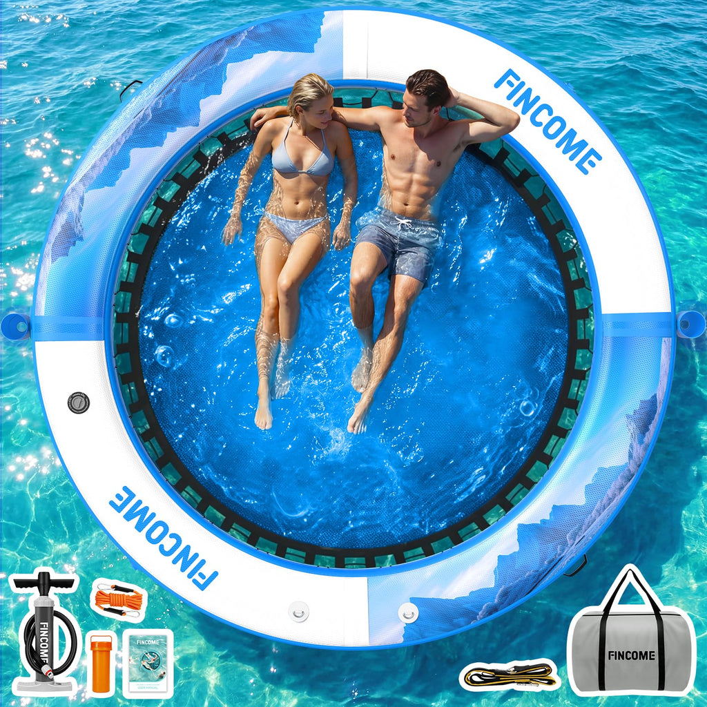 Inflatable Water Hammock Floating Dock 8FT Round with Water Ladder and Cup Holder Light Blue V595442