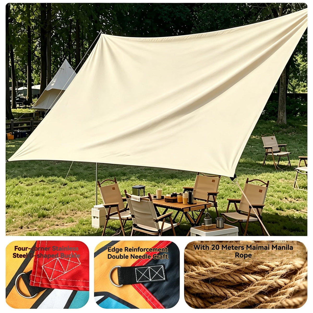 Waterproof Heavy-Duty Rectangle Sun Shade Sail with Rope G628546