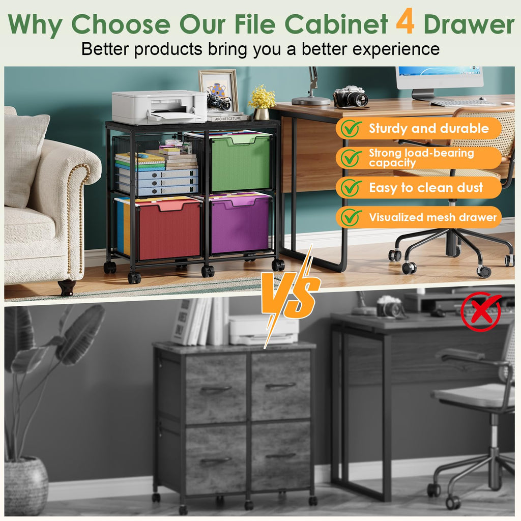 Black 4 Drawer Mobile File Cabinet J5486