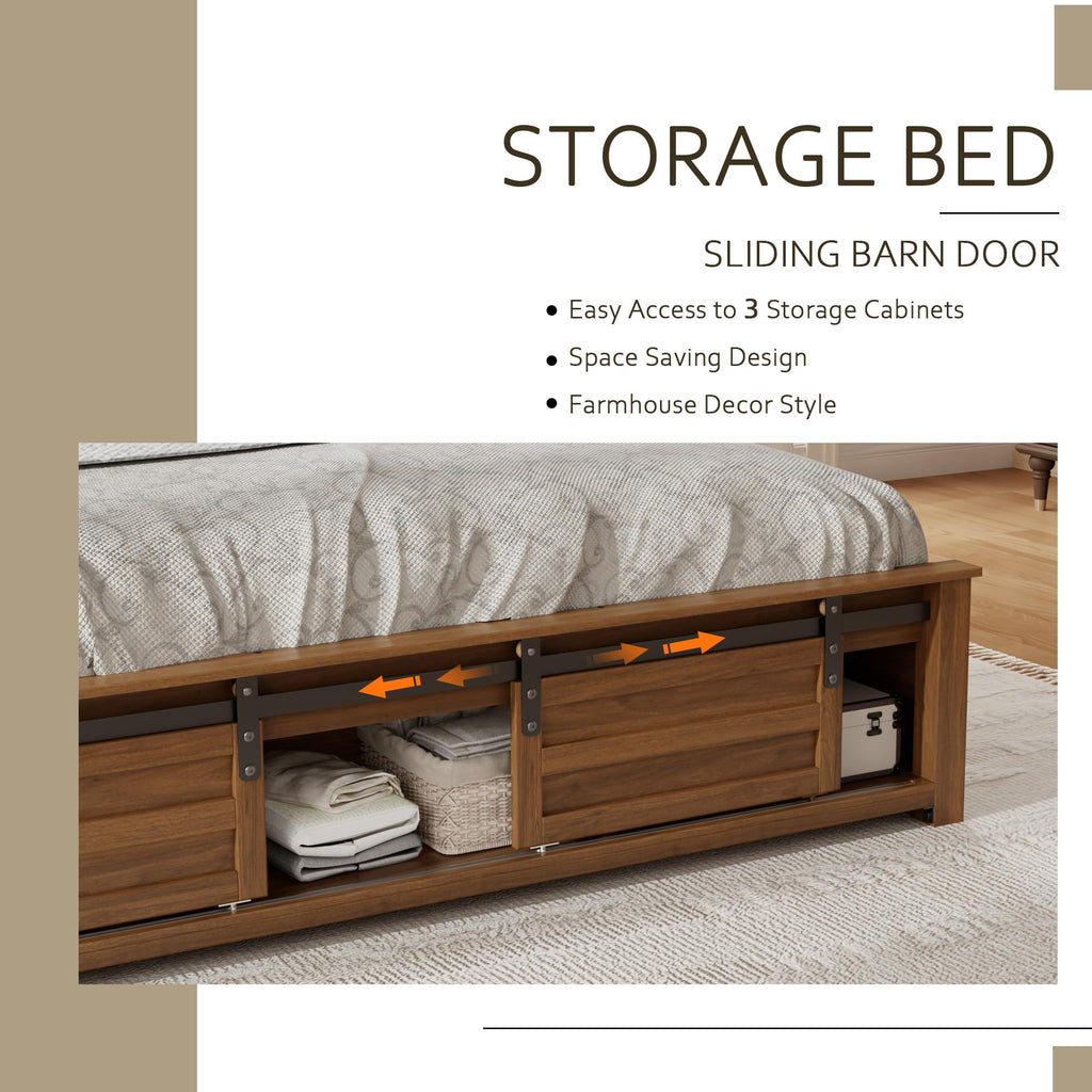 Queen Size Wooden Bed Frame with Headboard and Storage Footboard D10431