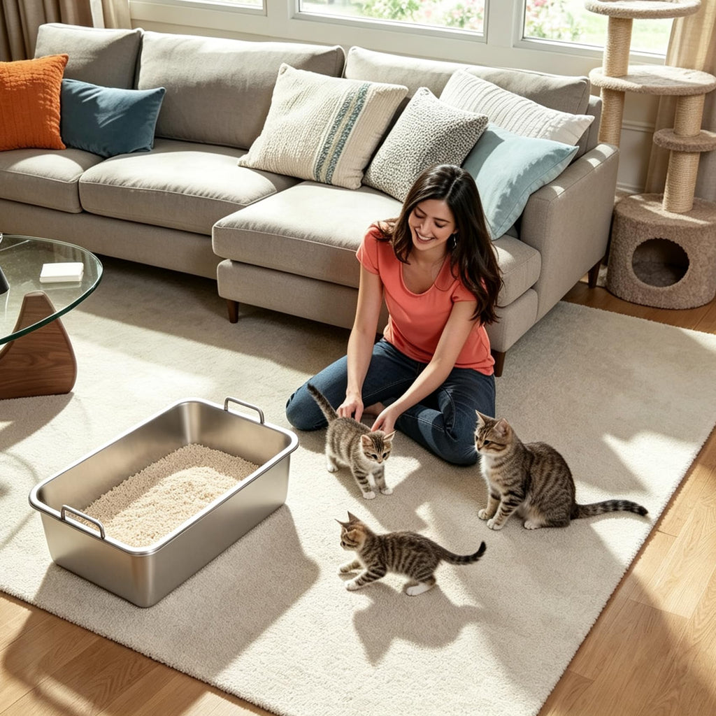 Extra Large Stainless Steel Sifting Cat Litter Box with Dual Handles F2912