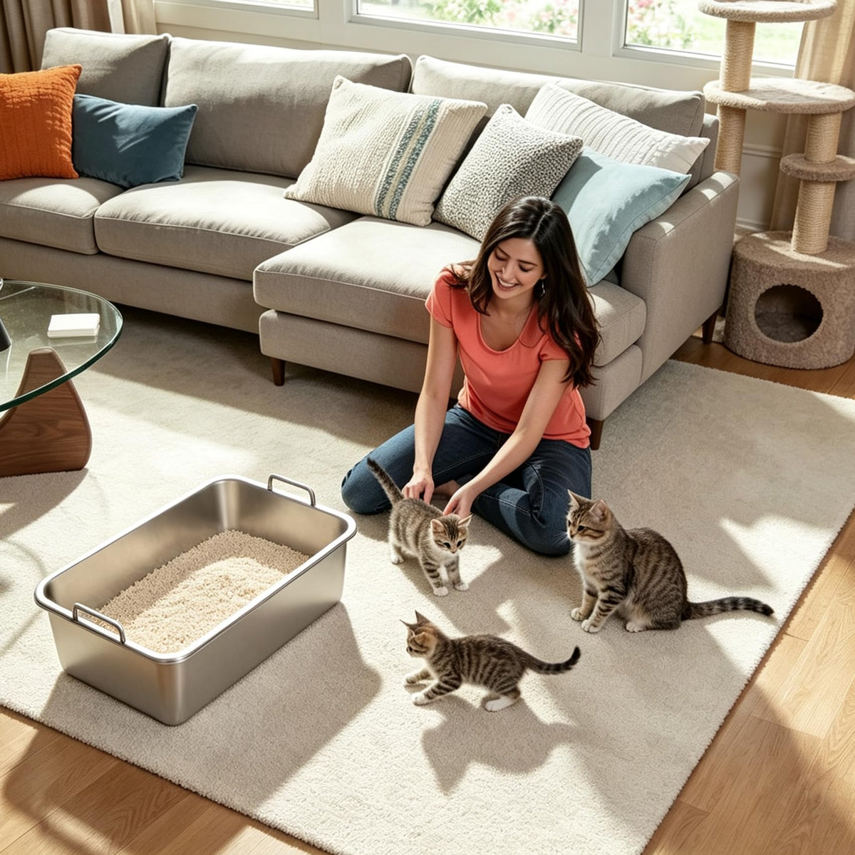 Extra Large Stainless Steel Sifting Cat Litter Box with Dual Handles F2912