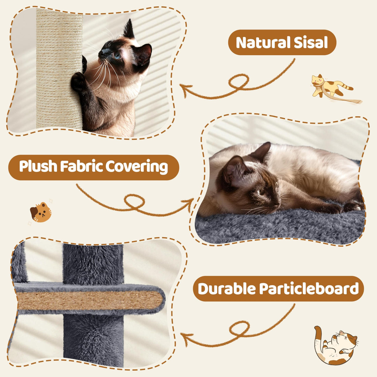 70in Multi-Level Cat Tree with Sisal Scratching Posts O994