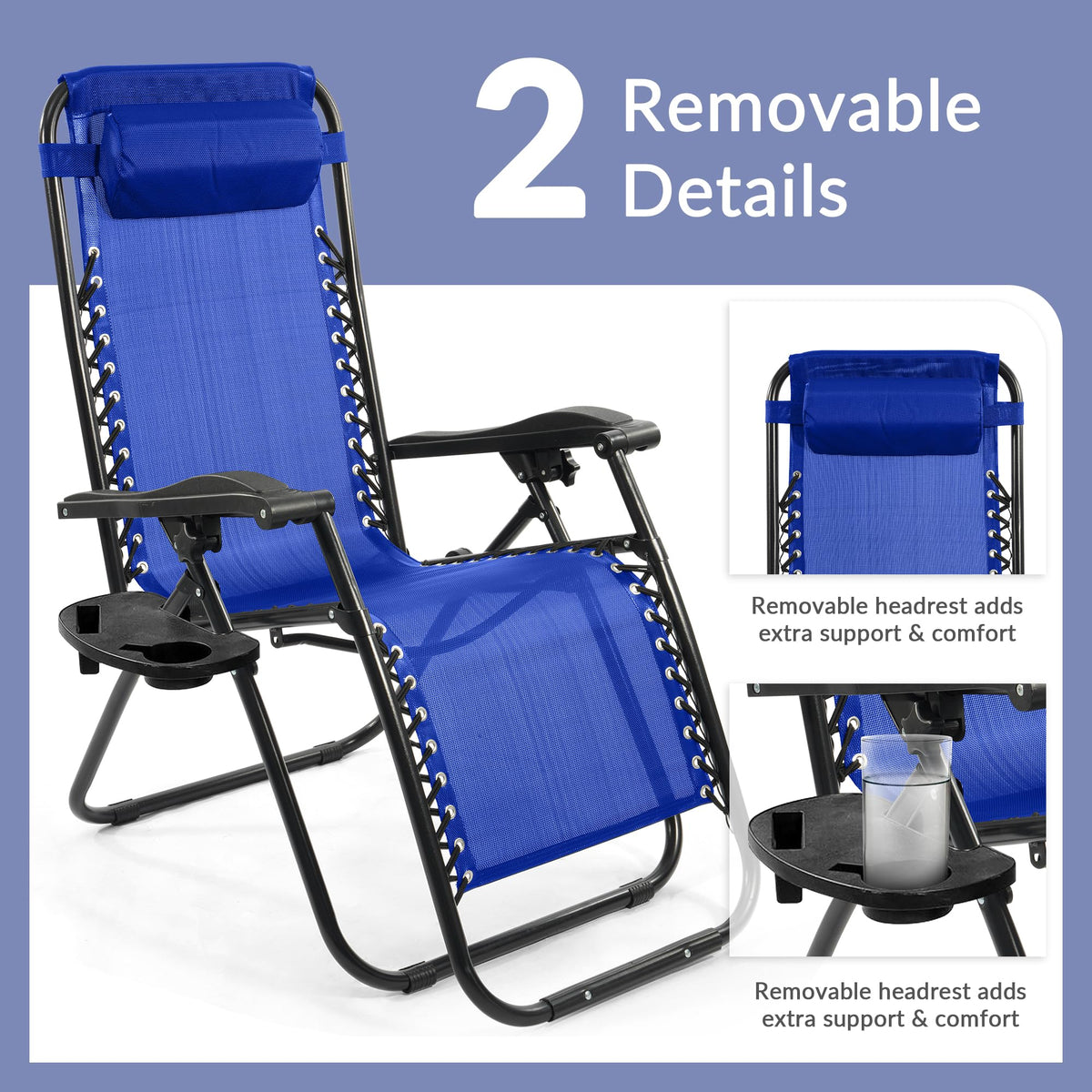 Zero Gravity Chair Set of 2 with Cup Holder Blue X3126