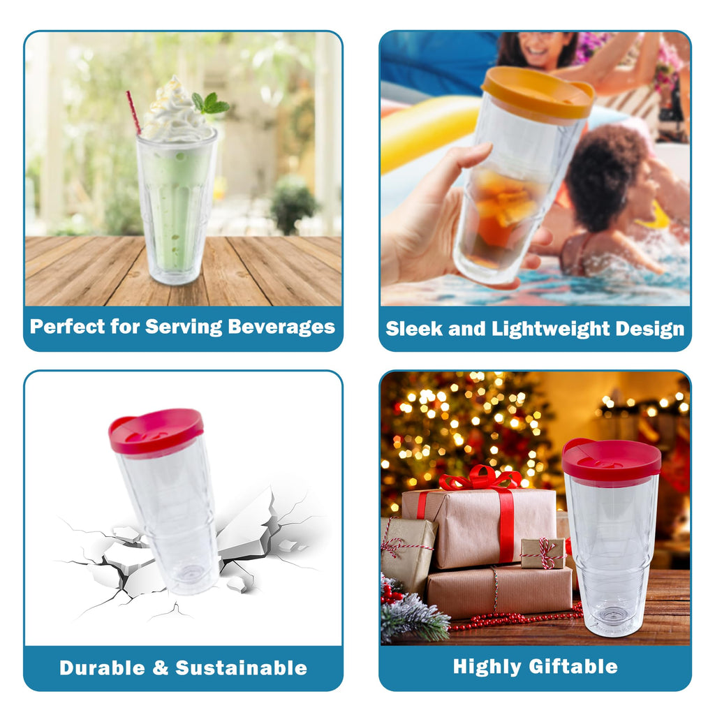 20 oz 4 Pack Double Wall Clear Acrylic Tumbler Cups with Lids R141808