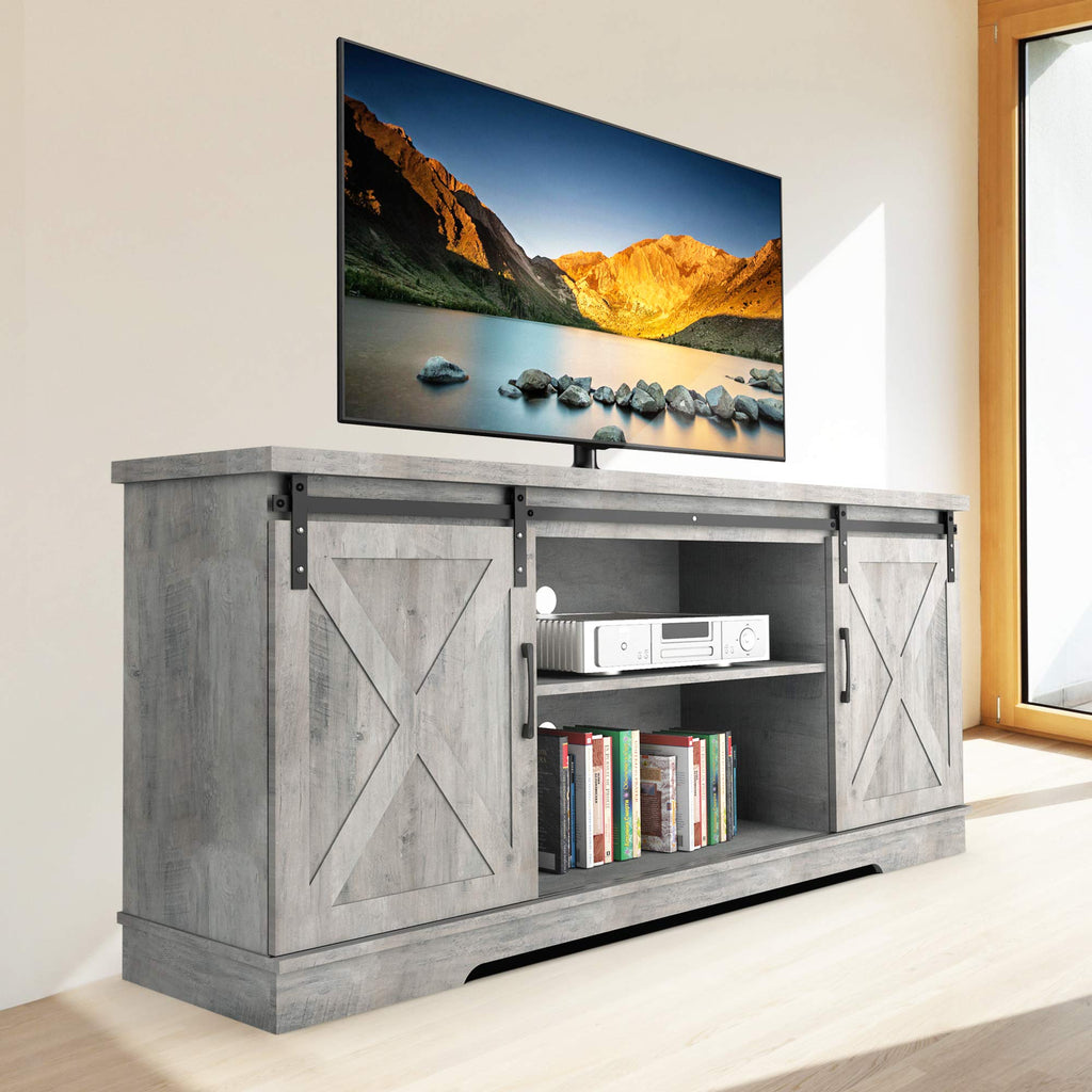 65 Inch Oak TV Stand with Storage Cabinet V57549