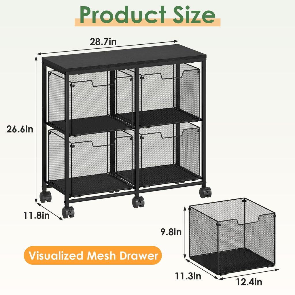 Black 4 Drawer Mobile File Cabinet J5486