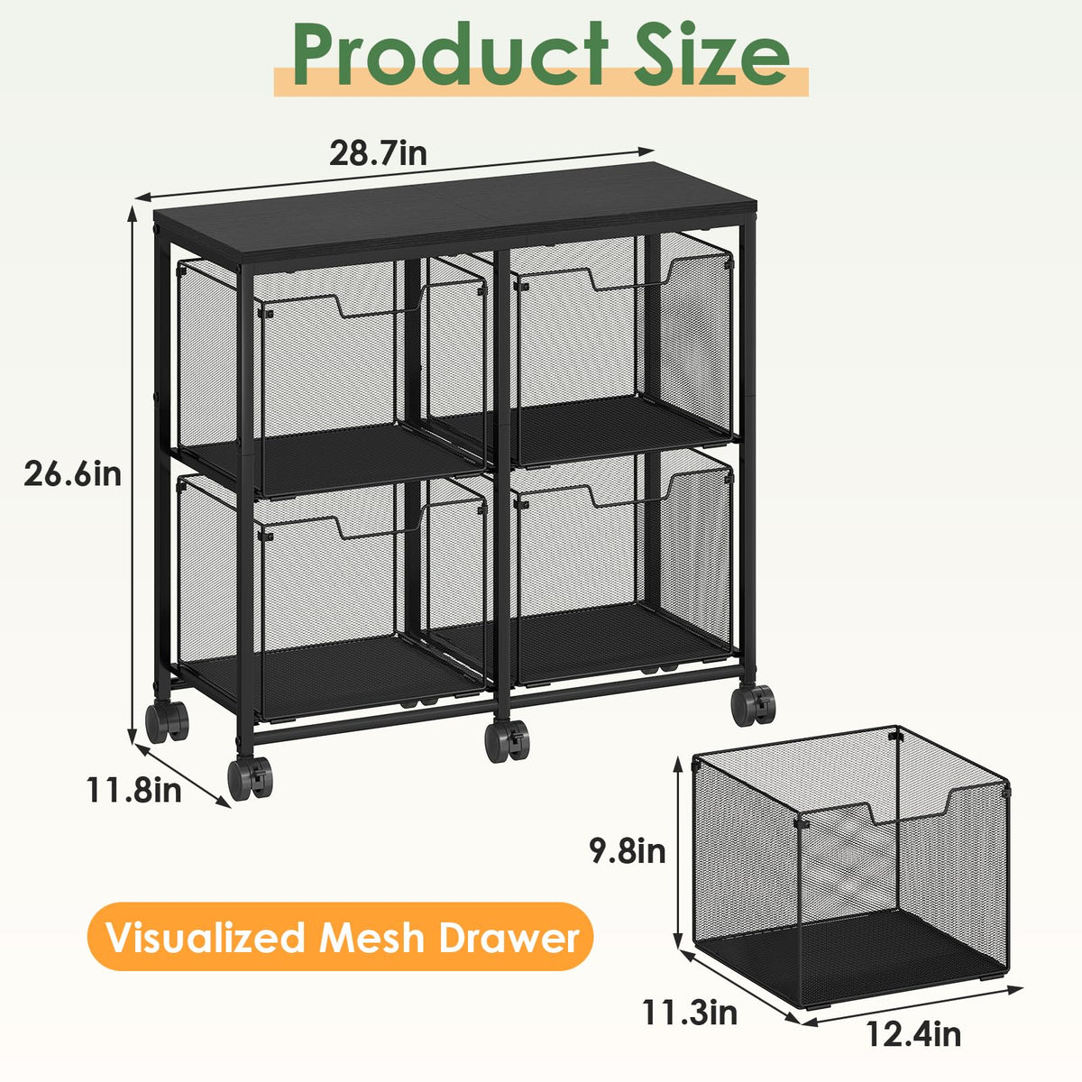 Black 4 Drawer Mobile File Cabinet J5486