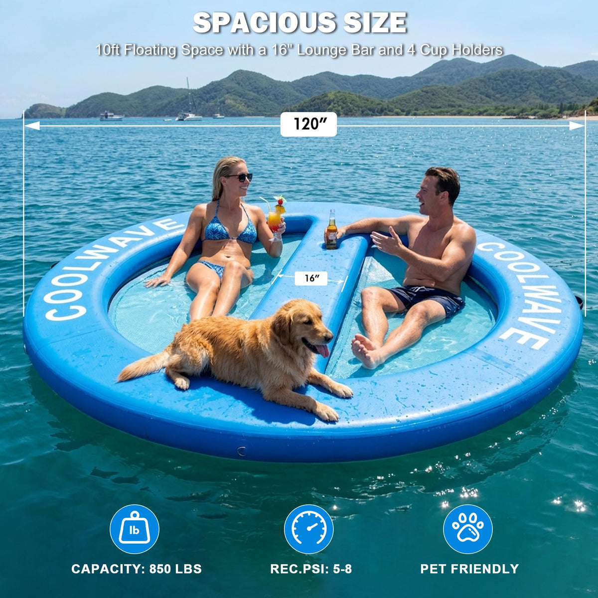 Inflatable Water Hammock with Cup Holders R684998