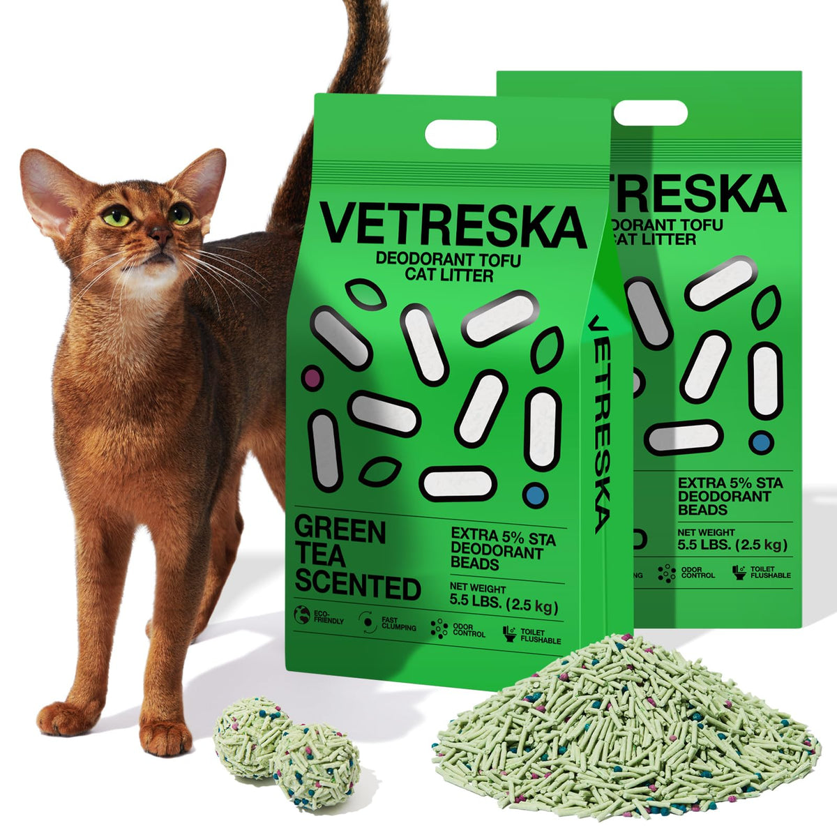 Tofu Cat Litter Odor Control Greentea 5.5lb×2bags D83878