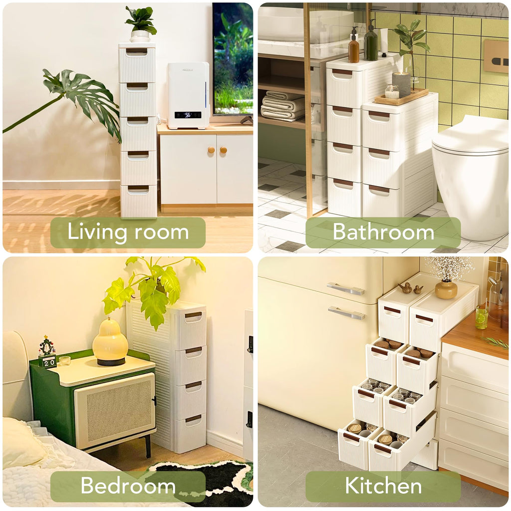 White 3 Drawers Narrow Plastic Bathroom Storage Cabinet D672298
