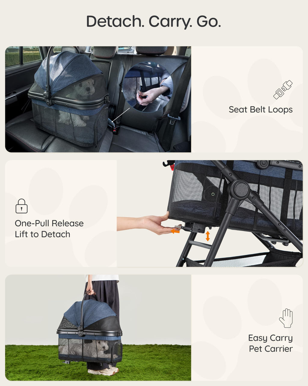 Foldable Pet Stroller with Detachable Carrier G564