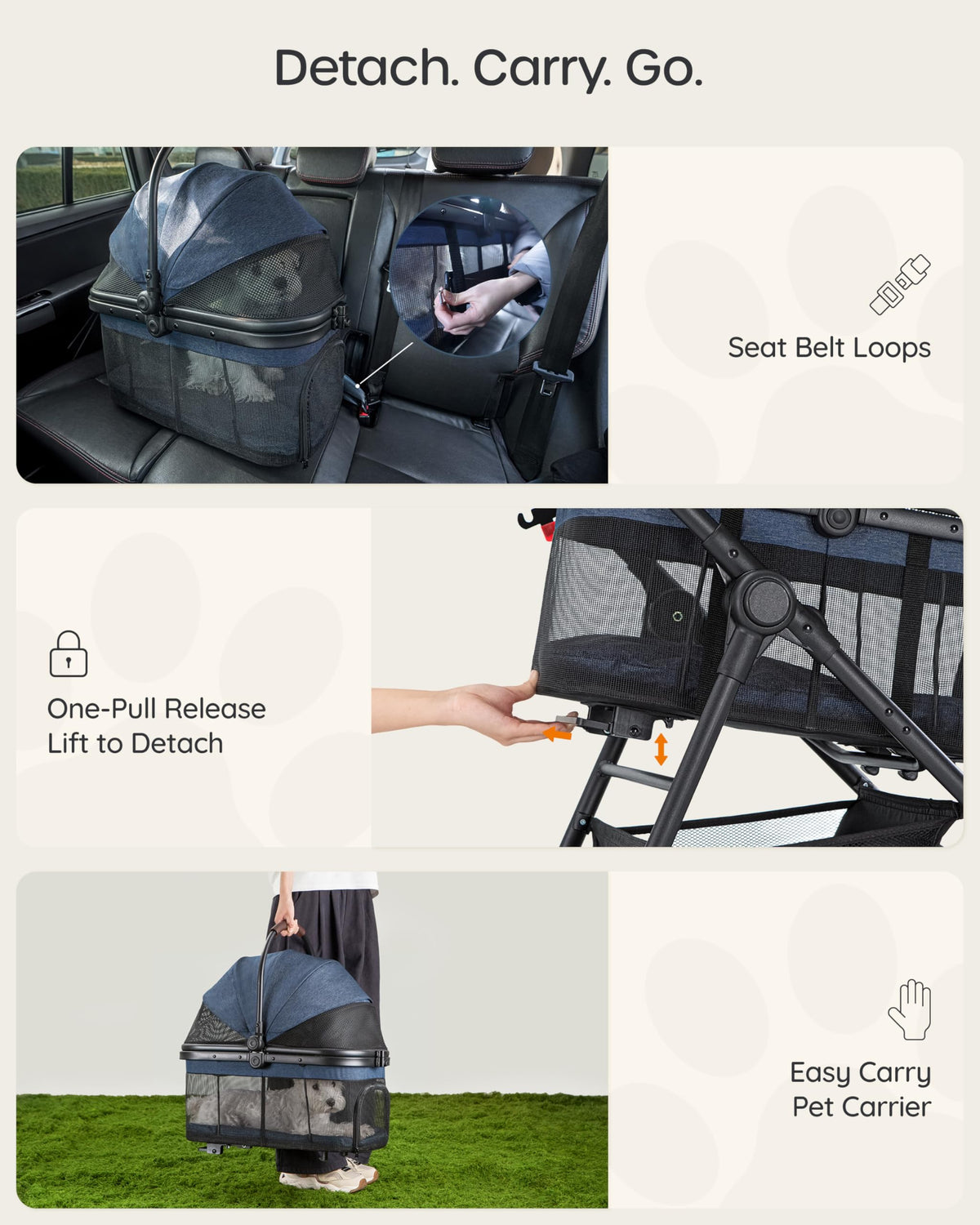 Foldable Pet Stroller with Detachable Carrier G564
