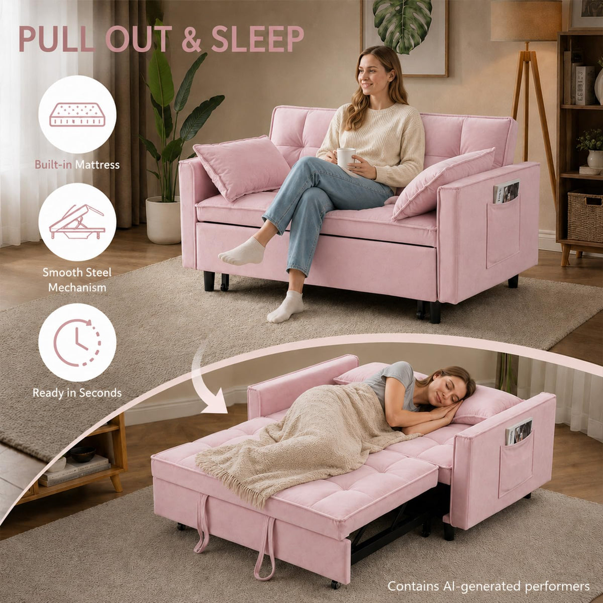 Velvet Convertible Sofa Bed U960