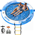 Inflatable Water Hammock Floating Dock 8FT Round with Water Ladder and Cup Holder Light Blue V595442
