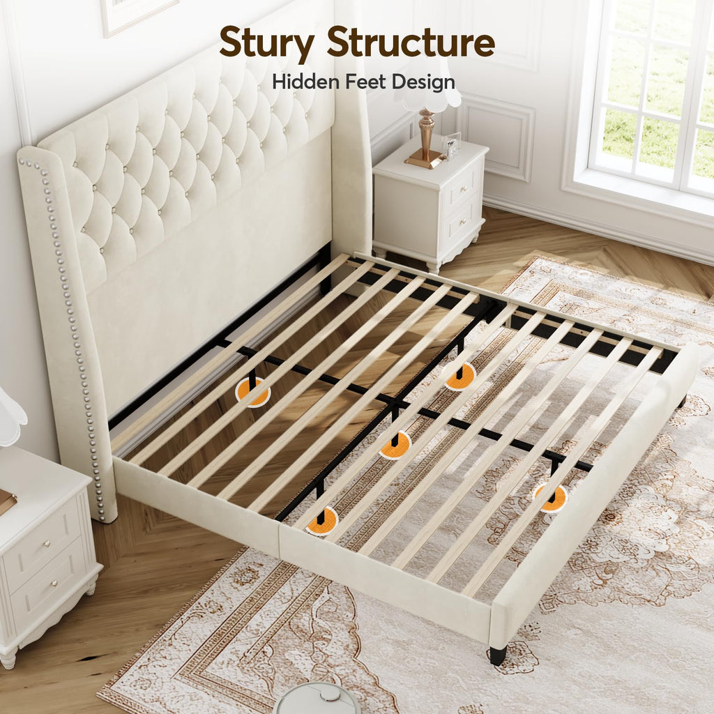 Queen Upholstered Bed Frame with Wingback B118