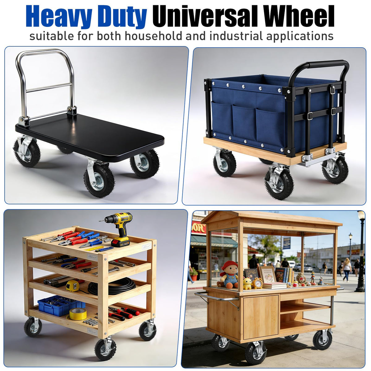 8 Inch Heavy Duty Pneumatic Caster Wheels with Brake, 1000 lbs Capacity, Set of 4 T31112