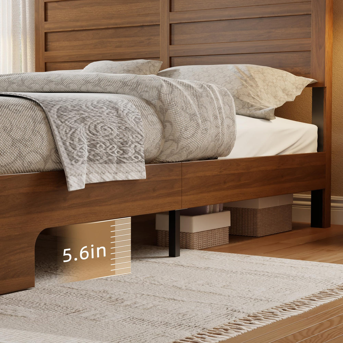 Queen Size Wooden Bed Frame with Headboard and Storage Footboard D10431