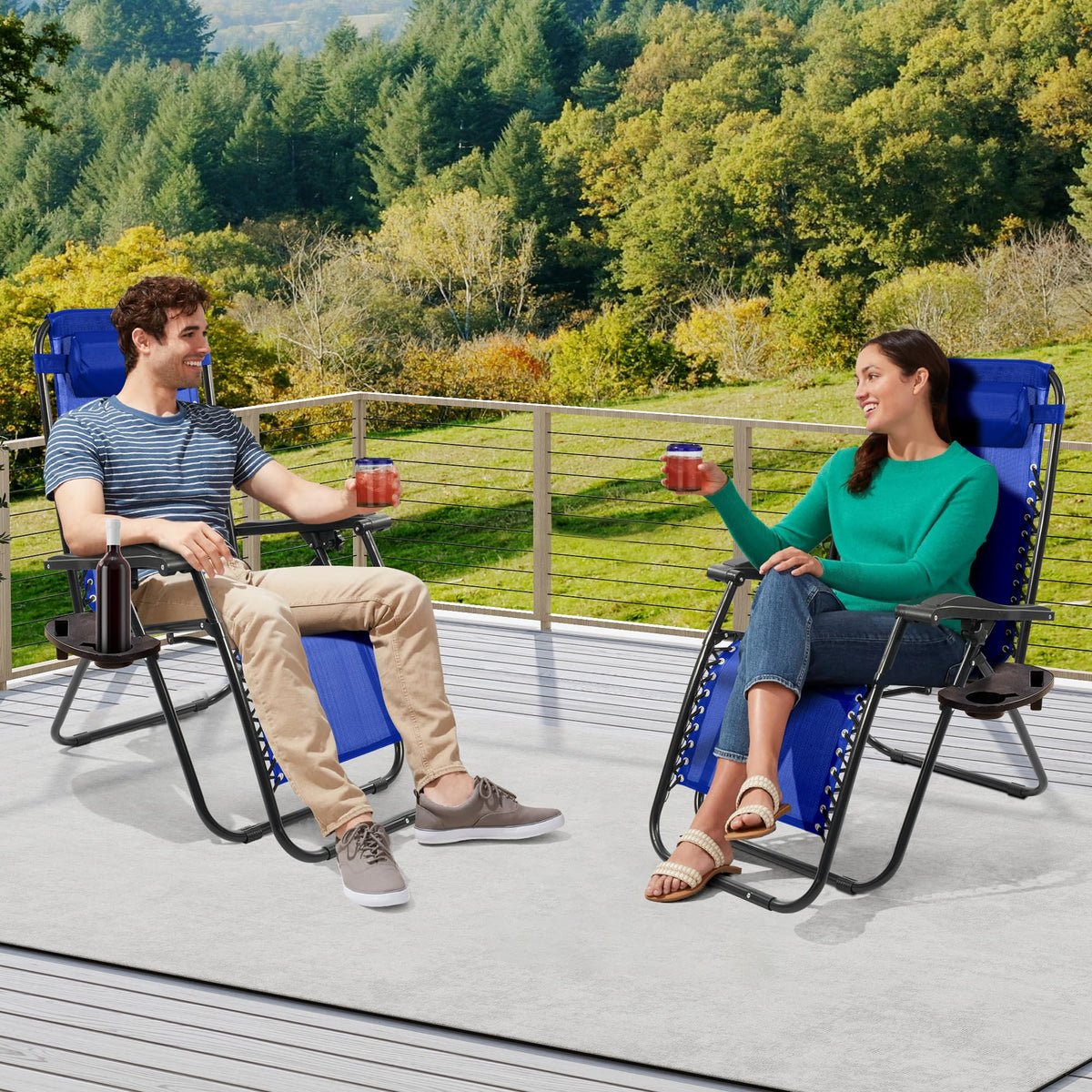 Zero Gravity Chair Set of 2 with Cup Holder Blue X3126