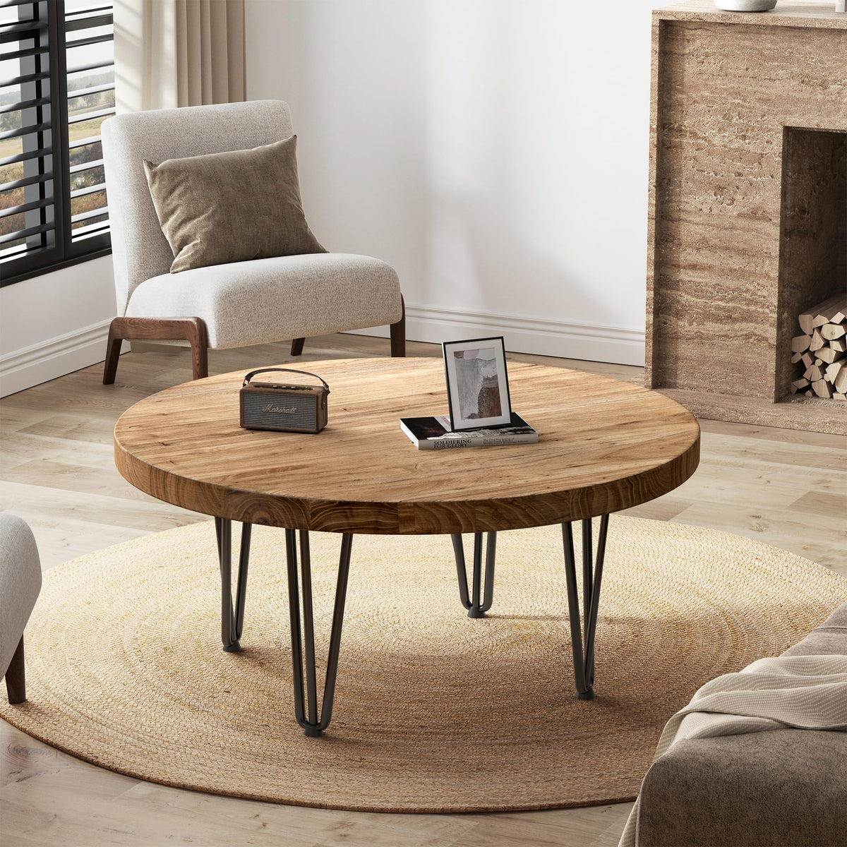 Rustic Wood Round Coffee Table with Metal Legs B658