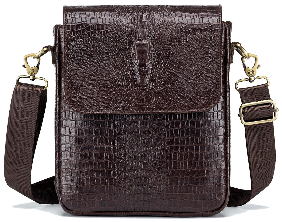 Leather Crocodile Embossed Messenger Bag Q871199