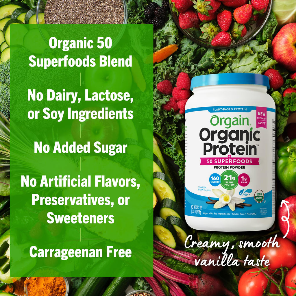 Organic Vegan 21g Protein Superfoods Powder Vanilla Bean 2.02lb D856011