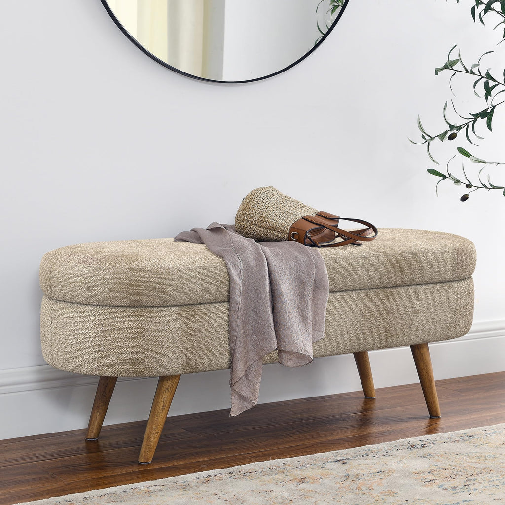 43.5" Oval Upholstered Storage Bench with Rubber Wood Legs P347634