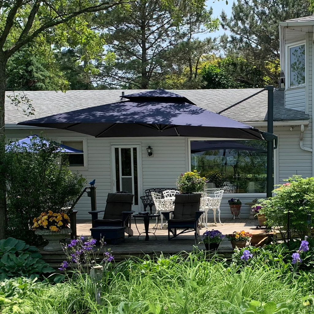 10FT Double Top Navy Blue Cantilever Umbrella I69184