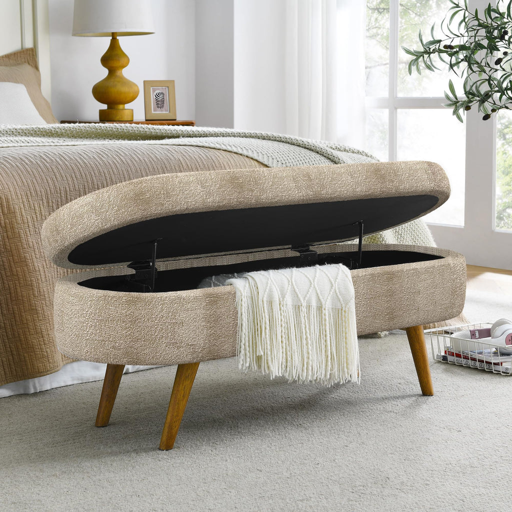 43.5" Oval Upholstered Storage Bench with Rubber Wood Legs P347634