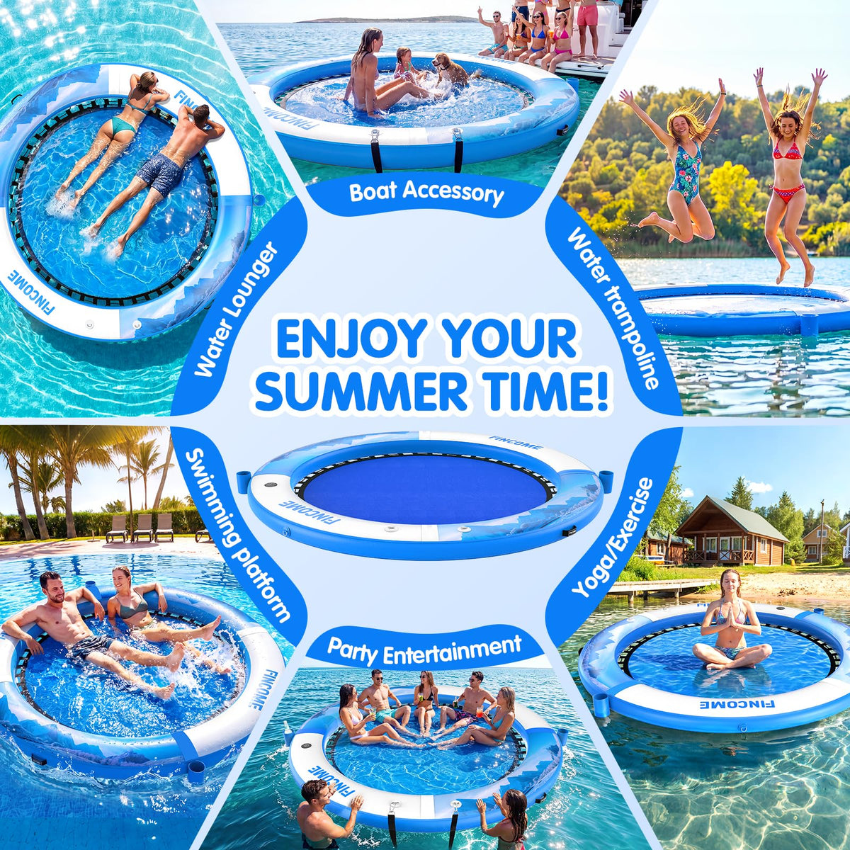 Inflatable Water Hammock Floating Dock 8FT Round with Water Ladder and Cup Holder Light Blue V595442