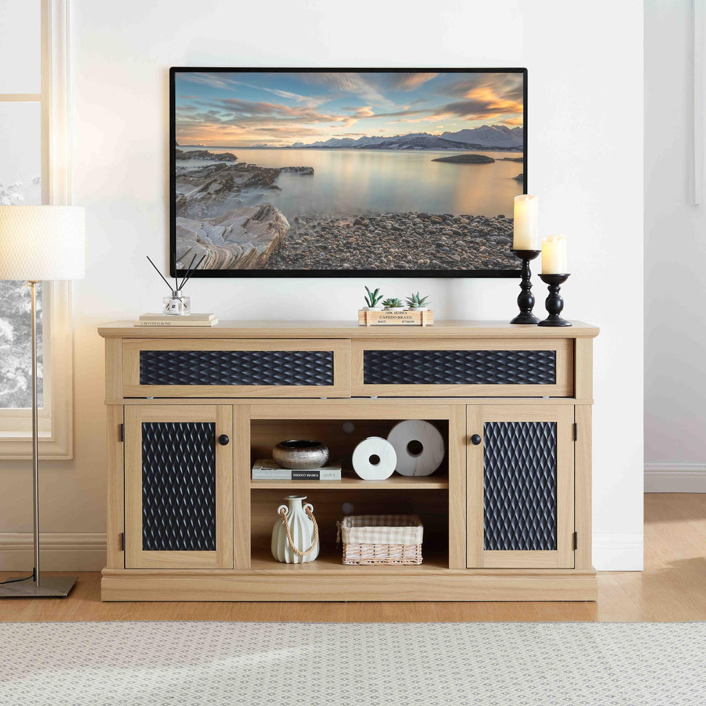 58 Inch Light Oak TV Stand with Sliding Doors N94060